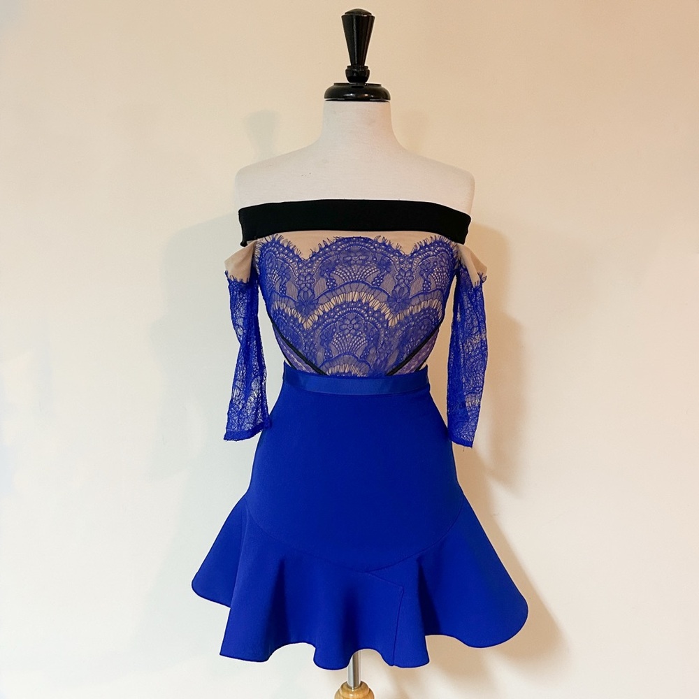 Three floor blue and nude dress xs